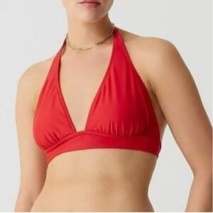 NEW J.Crew Red Halter Tie Back Bikini Top Size Small Beach Summer Supportive